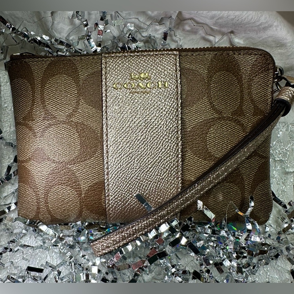 Coach Metallic Gold & Brown Wristlet